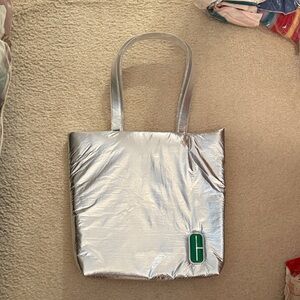Brand new Chic Silver Tote with Green Detail